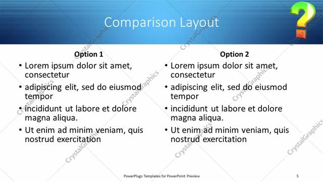 Comparison presentation slide layout