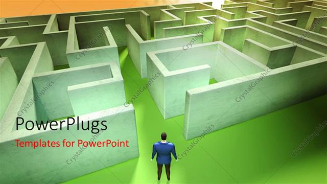  Presentation with maze - A person with a complex maze with clouds in the background