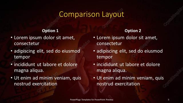 Comparison presentation slide layout