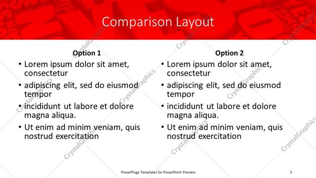 Comparison presentation slide layout