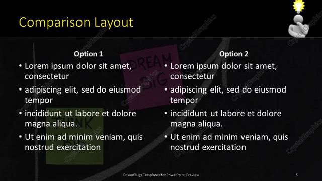 Comparison presentation slide layout