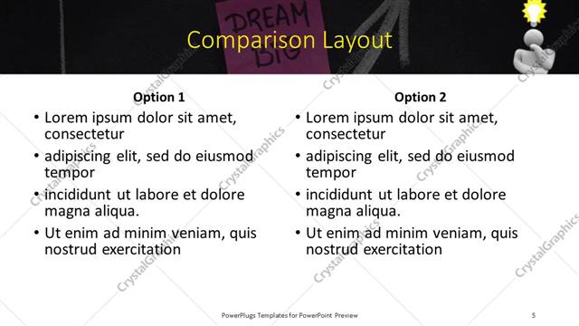 Comparison presentation slide layout