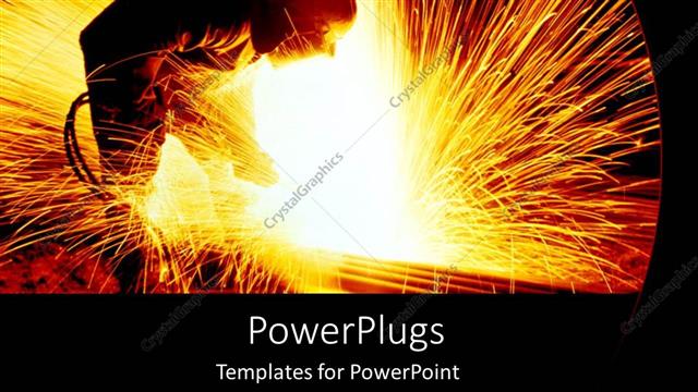  Presentation with steel - A person cutting steel and sparks are illuminating the whole area