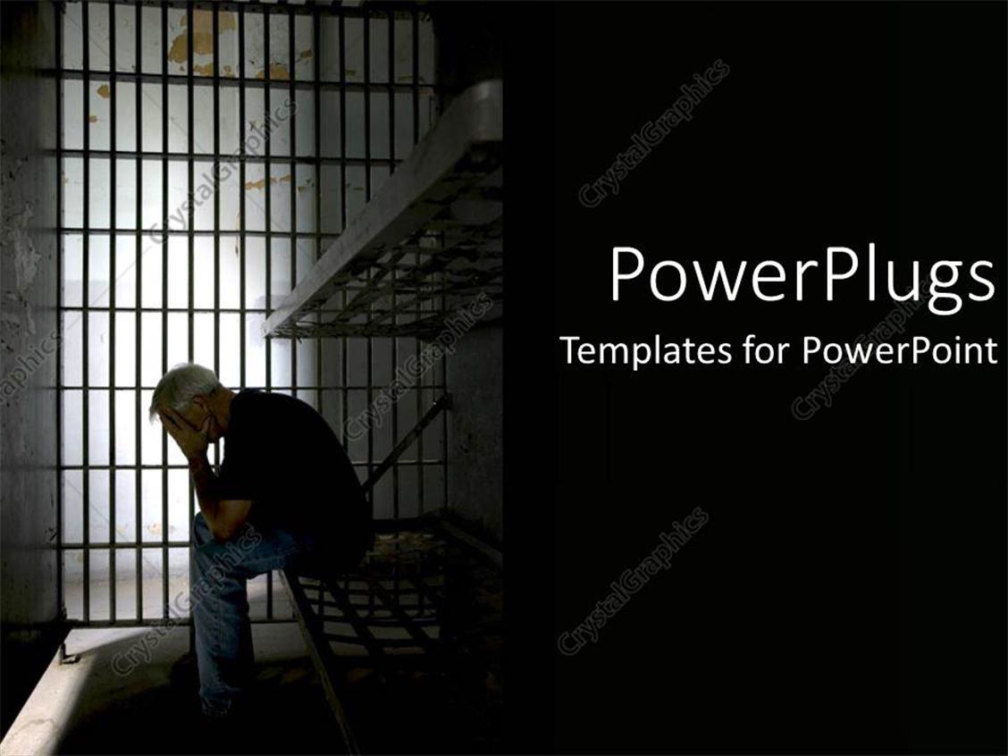 PowerPoint Template person in dark prison cell for illegal activity as