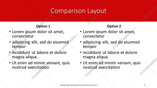 Comparison presentation slide layout