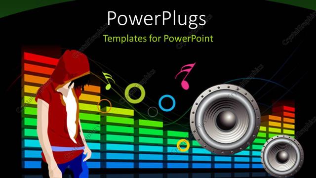  Presentation with speakers - A person enjoying the music on big speakers