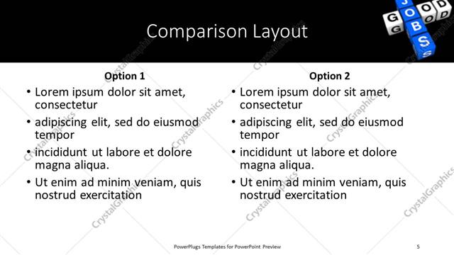 Comparison presentation slide layout