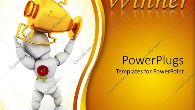  Presentation with winner - Person with first place badge and lifting first place trophy