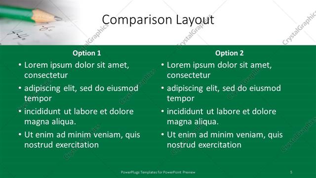 Comparison presentation slide layout