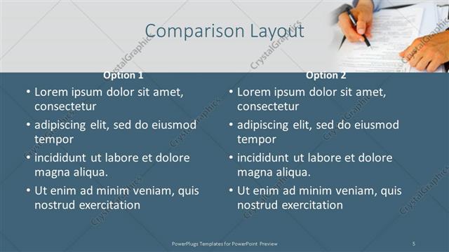 Comparison presentation slide layout