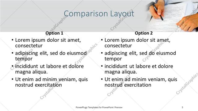 Comparison presentation slide layout