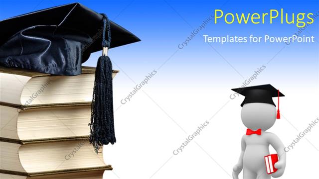  Presentation with books - A person who is graduating looking towards the bundle of the books