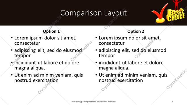 Comparison presentation slide layout