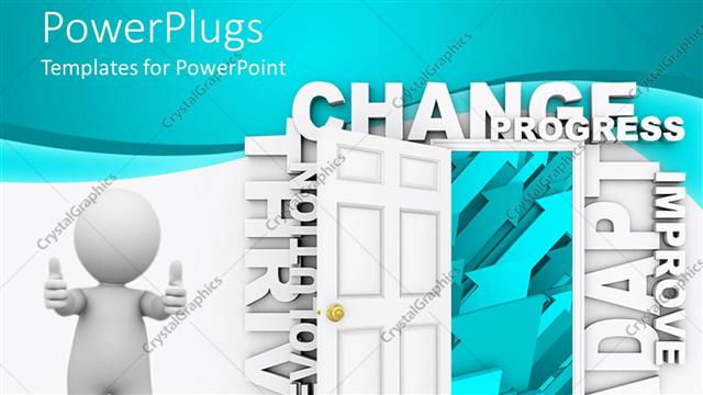  Presentation with open door - A person who is happy with a door opened and bluish background