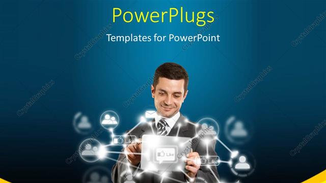  Presentation with social - A person happy working online with bluish background