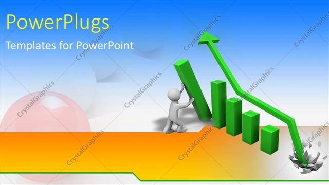  Presentation with character - A whit 3D character arranging a green colored bar chart