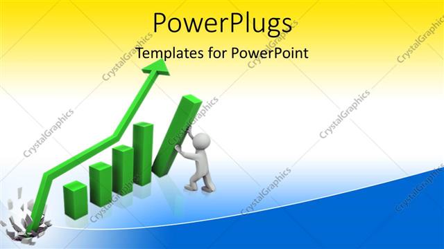  Presentation with green building - 3D man building successful business chart with green arrow