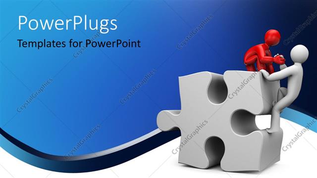  Presentation with helping hand - A person helping the other one to come on top of a puzzle piece