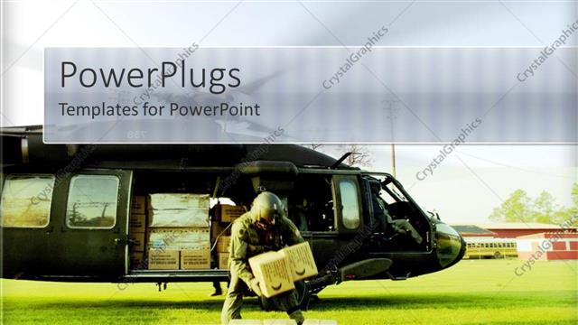  Presentation with helicopter - A person holding the boxes coming out of a helicopter