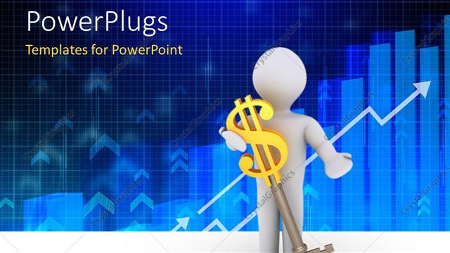  Presentation with dollar sign - A person holding the dollar sign key with bluish background