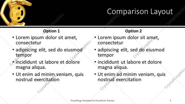 Comparison presentation slide layout