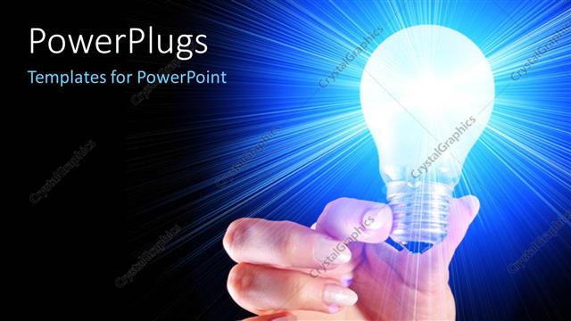  Presentation with bulb - A person holding the glowing bulb with bluish background
