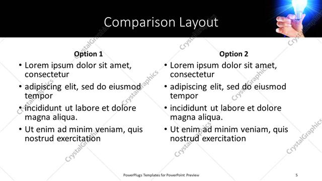 Comparison presentation slide layout