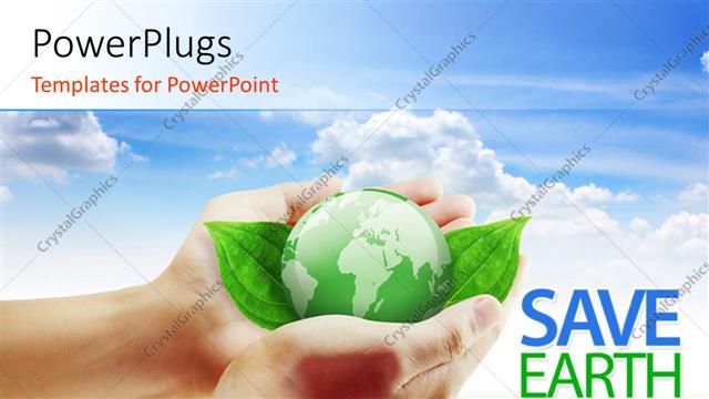  Presentation with save earth - A person holding a green globe and bluish background