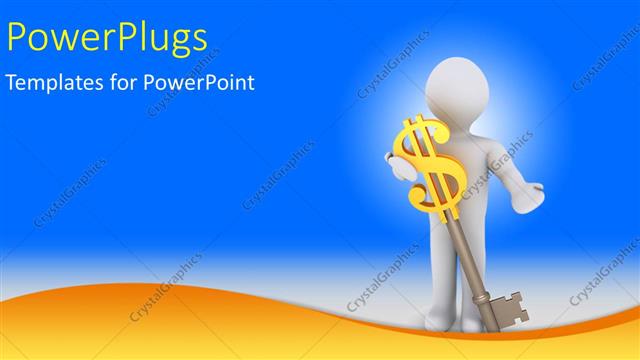 Presentation with dollar sign - A 3D character carrying a key with a dollar sign