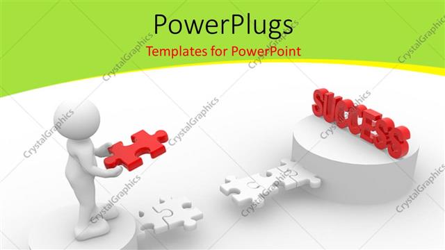  Presentation with last - Person holding last jigsaw puzzle to reach success with white color