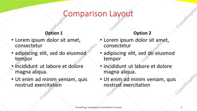 Comparison presentation slide layout