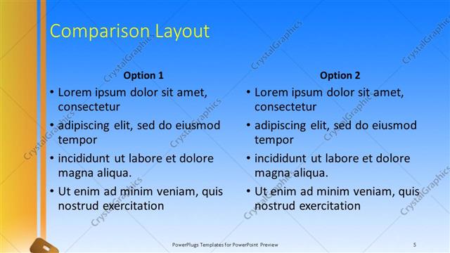 Comparison presentation slide layout