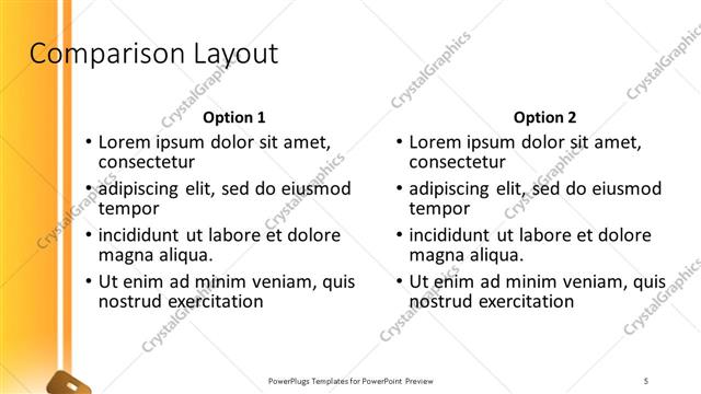 Comparison presentation slide layout
