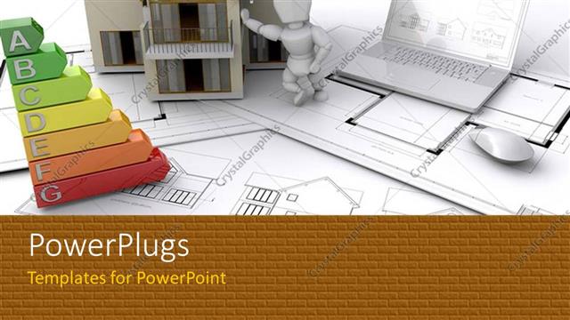  Presentation with white house - A person holding the model house with a laptop and white background