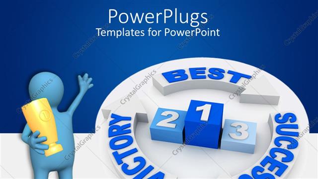  Presentation with victory - A person holding the trophy with bluish background