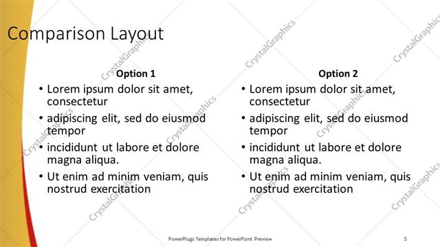 Comparison presentation slide layout