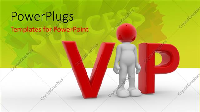  Presentation with vip - 3D man replaces letter I in VIP with SUCCESS in background