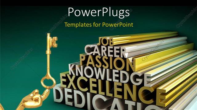  Presentation with success - A person with a key and various words in the background