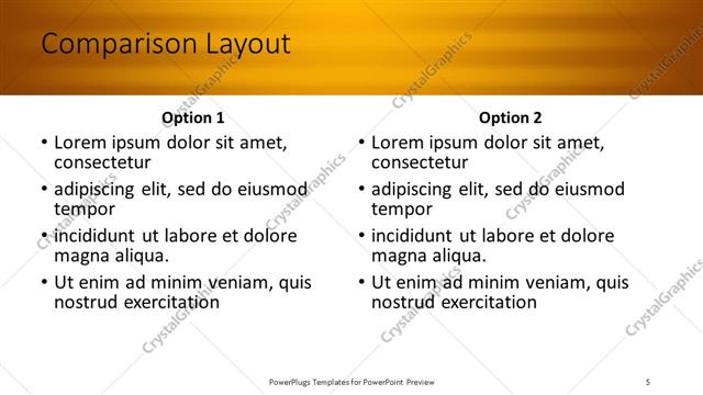 Comparison presentation slide layout