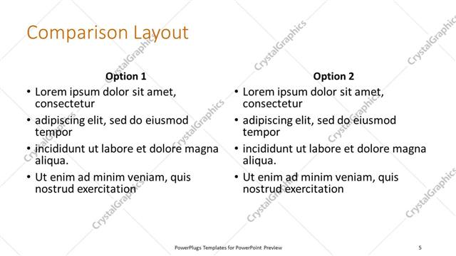 Comparison presentation slide layout