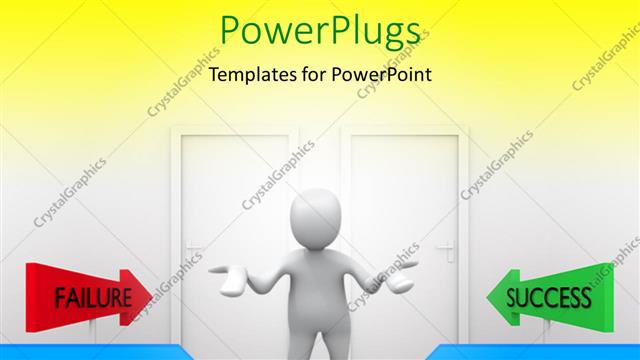  Presentation with failure - A person looking towards failure and success with yellowish background