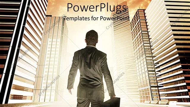  Presentation with opportunity - A person looking towards the skyscrapers