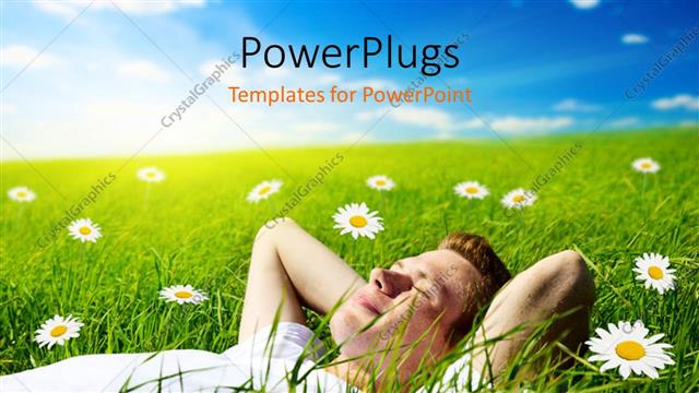  Presentation with grass - A person lying in the grass with clouds in the background