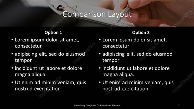 Comparison presentation slide layout