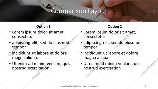 Comparison presentation slide layout