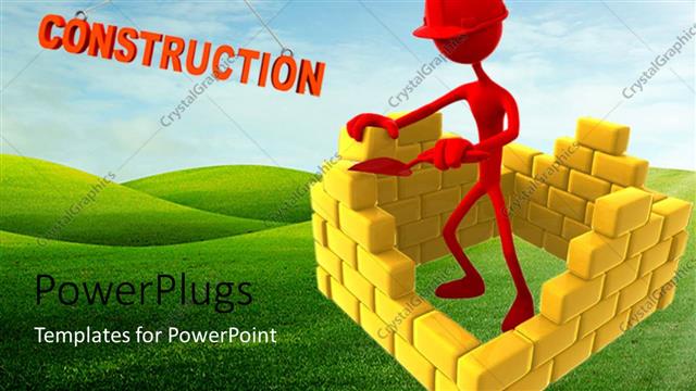  Presentation with human person - A person with a number of bricks and greenish background