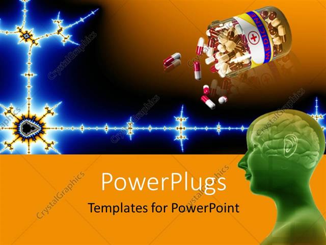  Presentation with brain - A person with a number of pills and brownish background