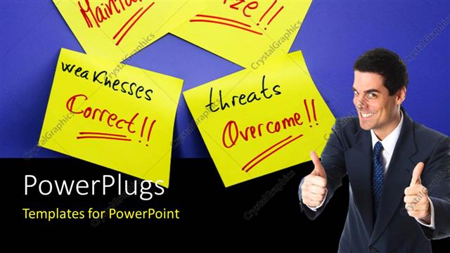  Presentation with important - A person with a number of sticky notes and bluish background