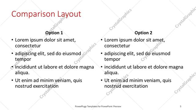 Comparison presentation slide layout