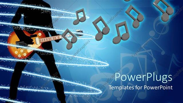  Presentation with air - A person playing the guitar with music signs in the air